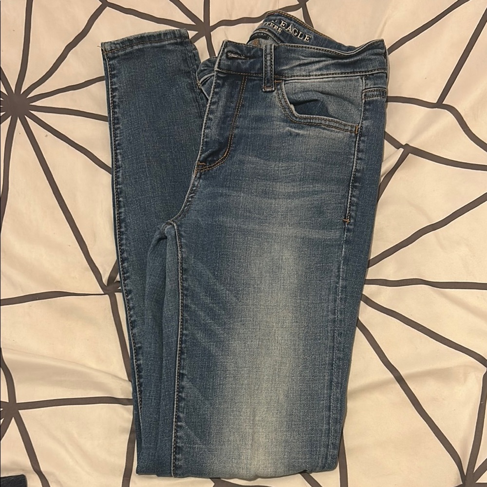 American Eagle Outfitters Blue Skinny Jeans with Faded Wash